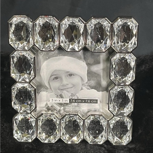 NWOB Papyrus Silver Tone Faux Clear Gemstone 3x3” Picture Photo Frame Home Decor - Picture 1 of 7